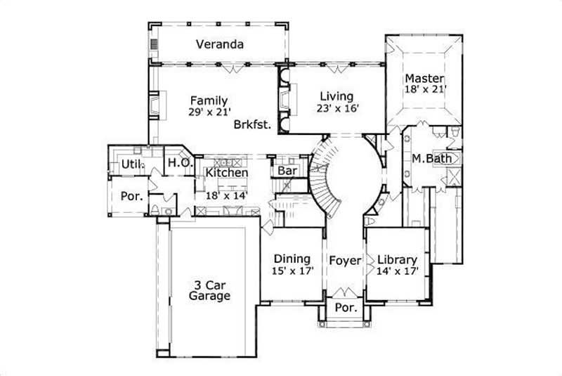 Floor Plan First Story of Luxury Plan #156-1220
