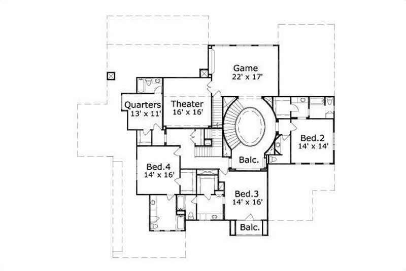 Floor Plan Second Story of Luxury Plan #156-1220