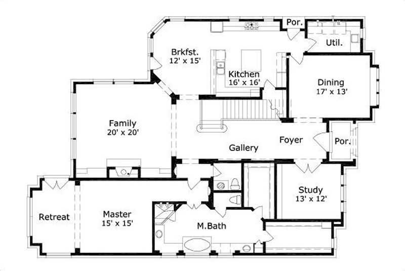 Floor Plan First Story of Craftsman Plan #156-1221