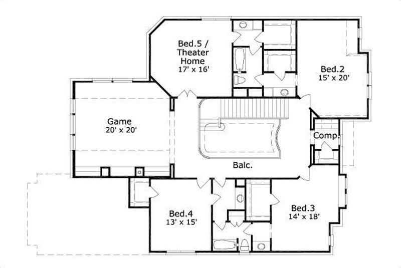 Floor Plan Second Story of Craftsman Plan #156-1221