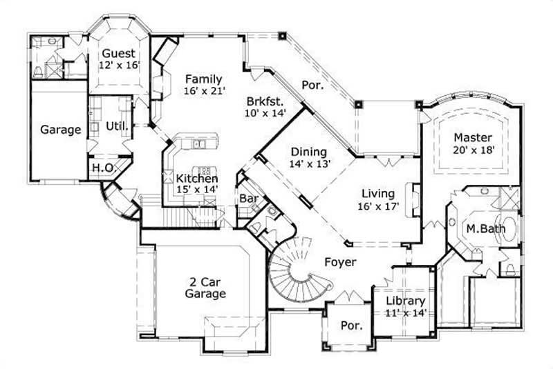 Floor Plan First Story of Country Plan #156-1223