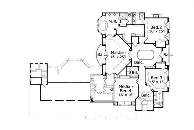 Floor Plan Second Story of Mediterranean Plan #156-1224