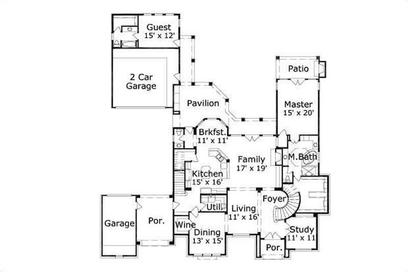 Floor Plan First Story of Spanish Plan #156-1225