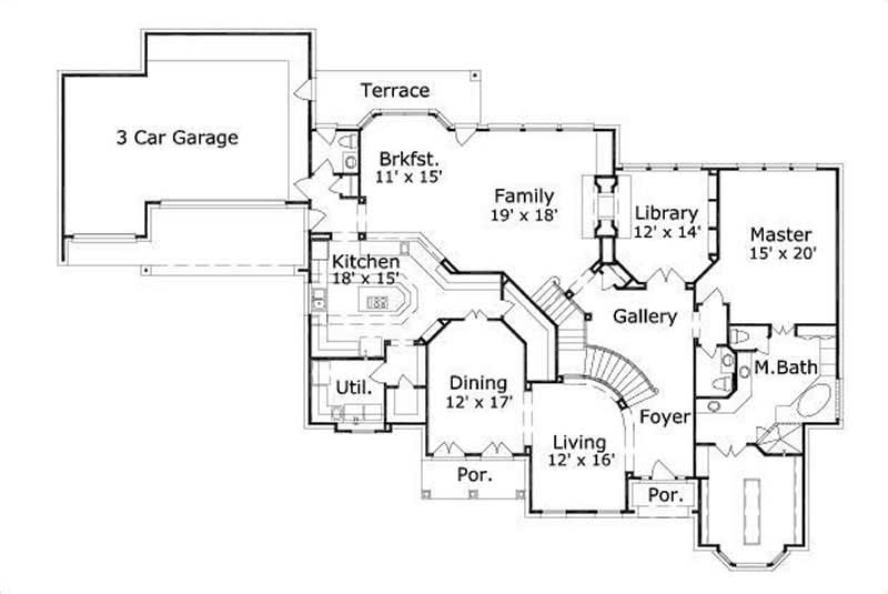 Floor Plan First Story of Luxury Plan #156-1228