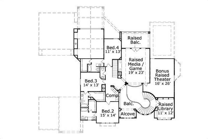 Floor Plan Second Story of Luxury Plan #156-1229