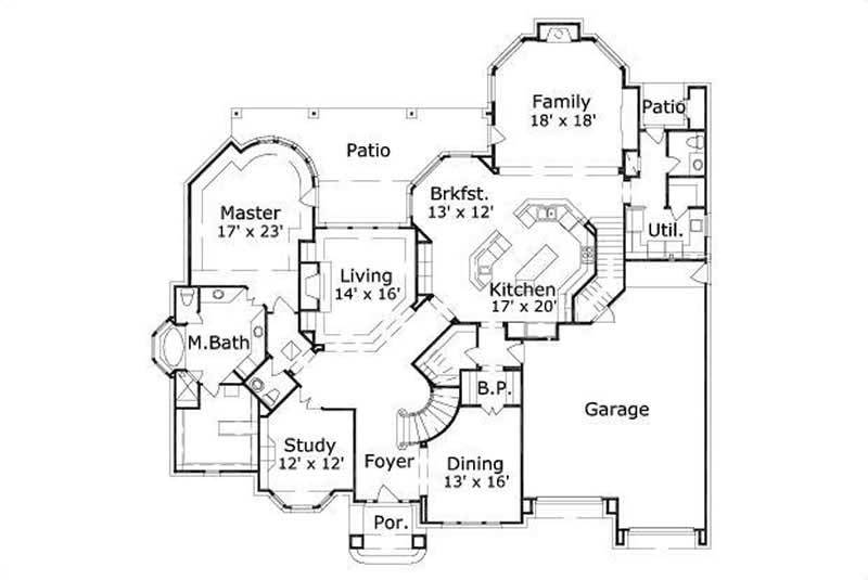 Floor Plan First Story of Luxury Plan #156-1230