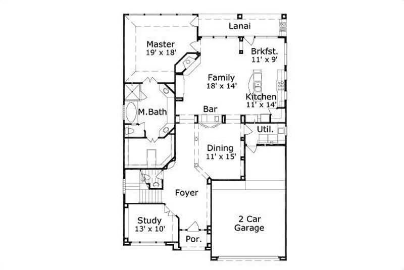 Floor Plan First Story of Spanish Plan #156-1232