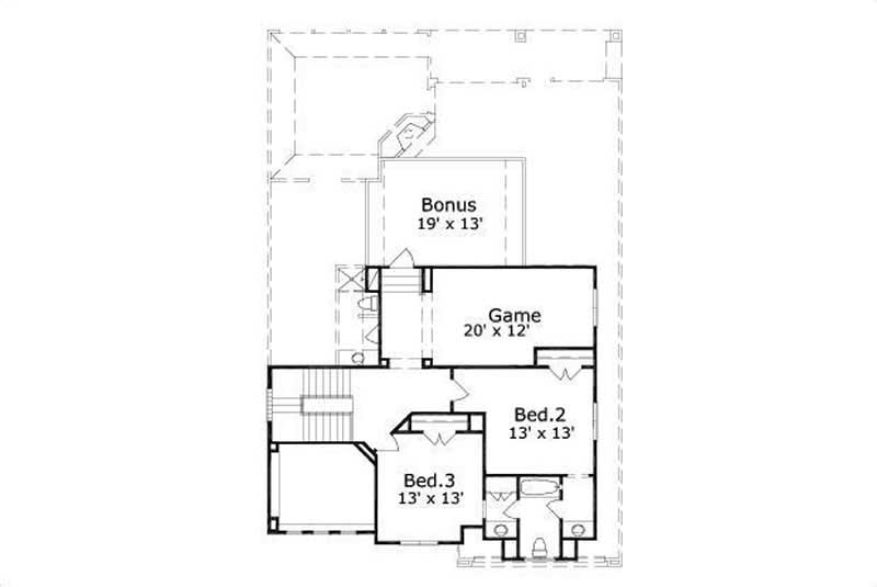 Floor Plan Second Story of Spanish Plan #156-1232