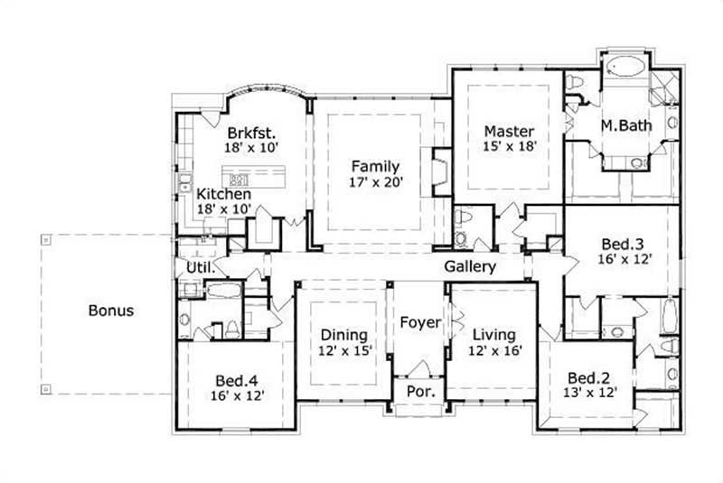 Floor Plan First Story of Luxury Plan #156-1234