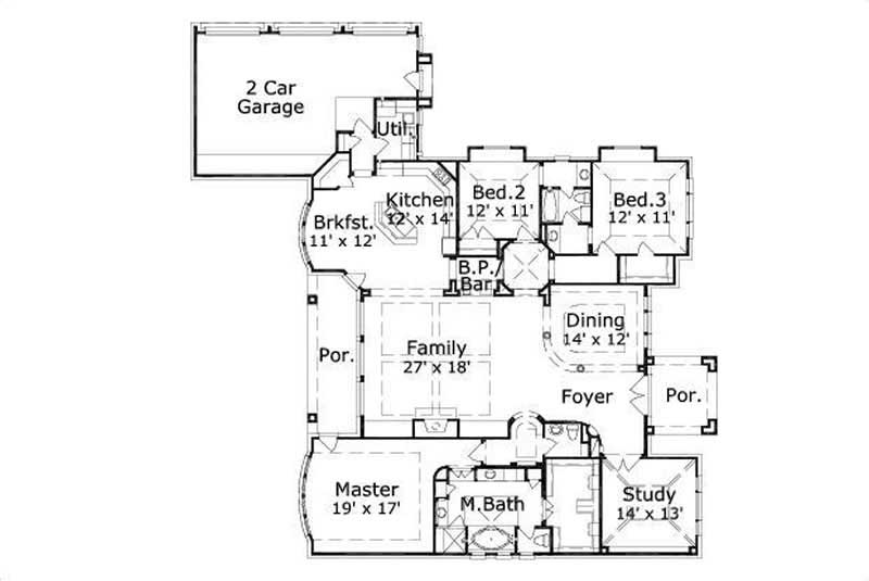 Floor Plan First Story of Southwest Plan #156-1236