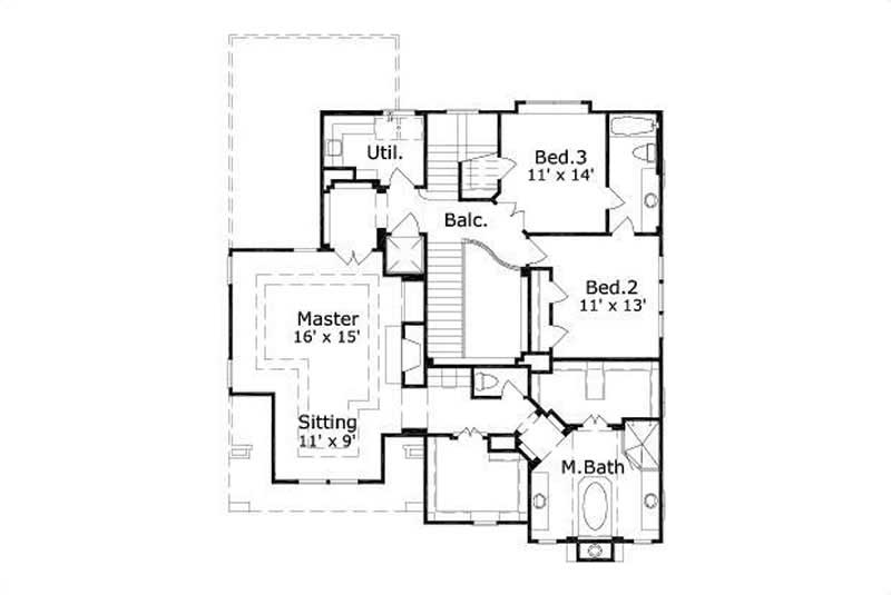 Floor Plan Second Story of Luxury Plan #156-1241