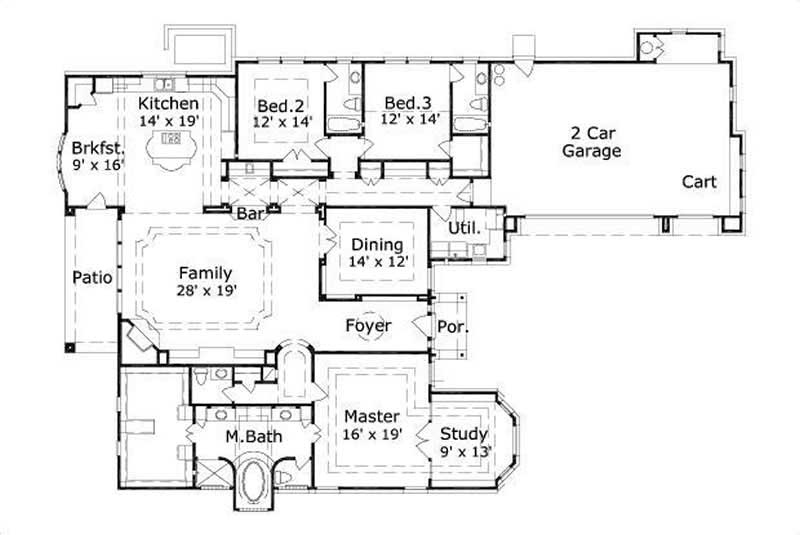 Floor Plan First Story of Ranch Plan #156-1242