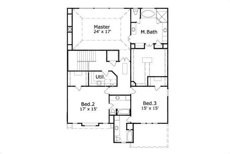 Floor Plan Second Story of Mediterranean Plan #156-1245