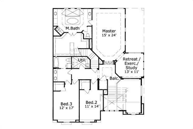 Floor Plan Second Story of Mediterranean Plan #156-1246