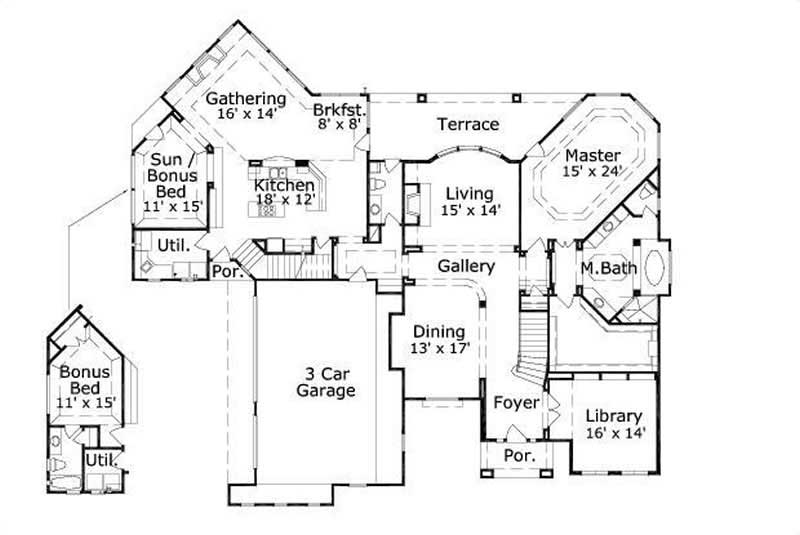 Floor Plan First Story of Mediterranean Plan #156-1253