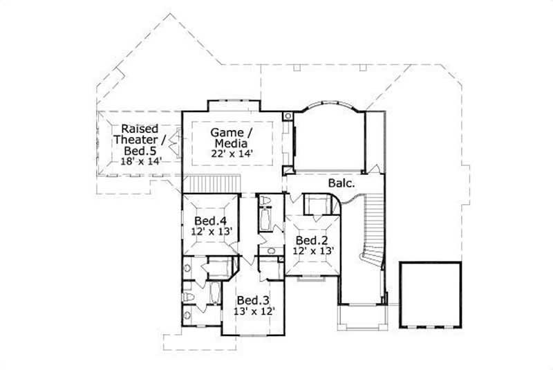 Floor Plan Second Story of Mediterranean Plan #156-1253