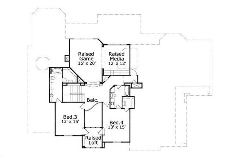 Floor Plan Second Story of Mediterranean Plan #156-1255