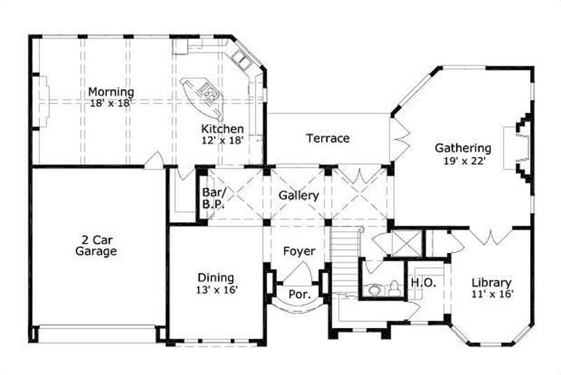 Floor Plan First Story of Mediterranean Plan #156-1256