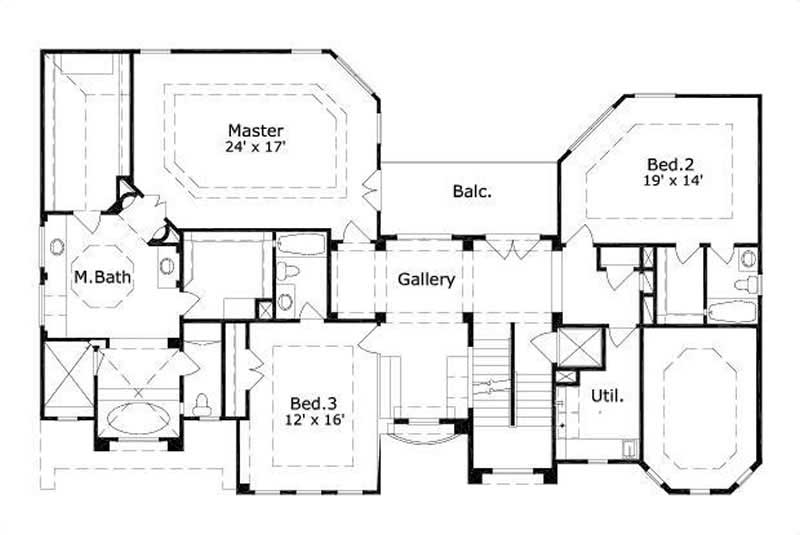 Floor Plan Second Story of Mediterranean Plan #156-1256