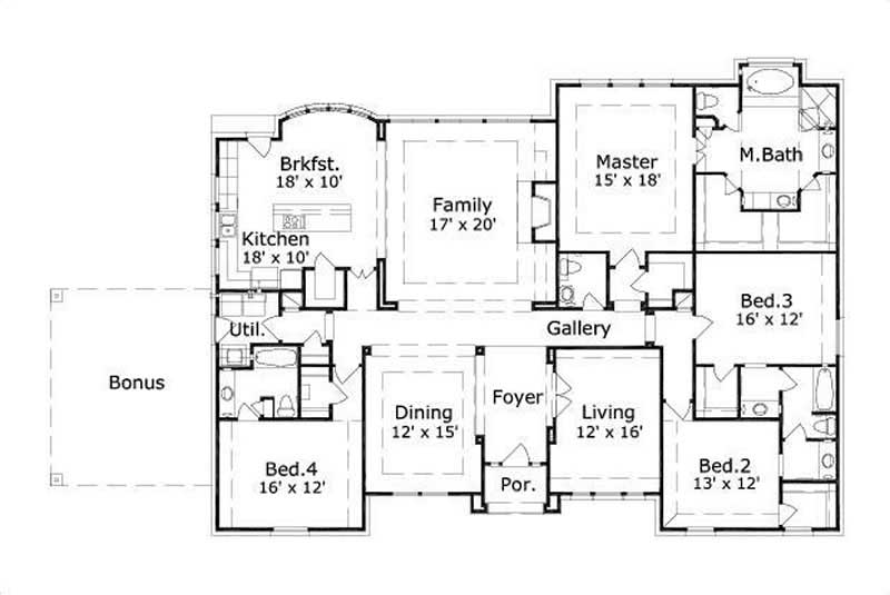 Floor Plan First Story of Luxury Plan #156-1257