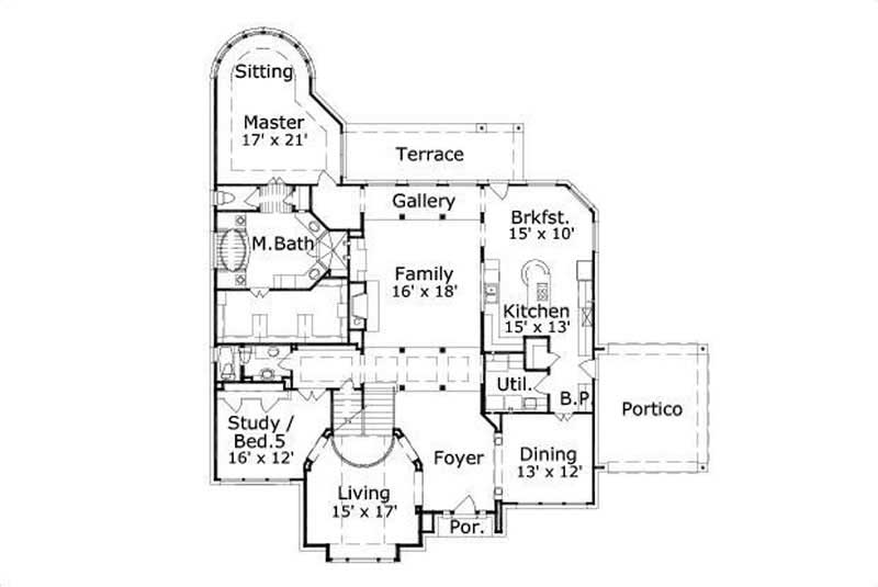 Floor Plan First Story of Country Plan #156-1258