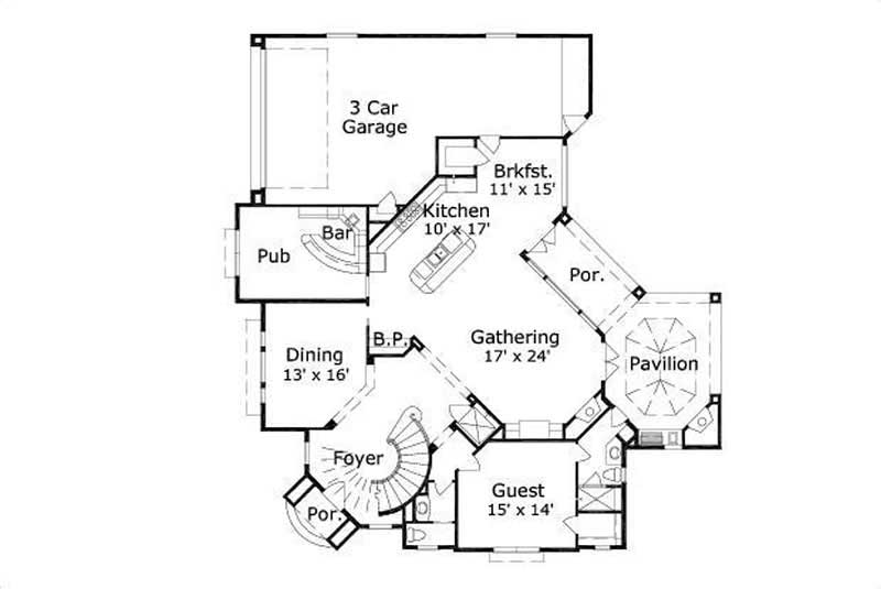 Floor Plan First Story of Mediterranean Plan #156-1259