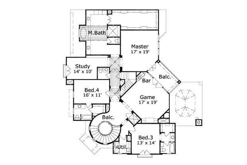 Floor Plan Second Story of Mediterranean Plan #156-1259