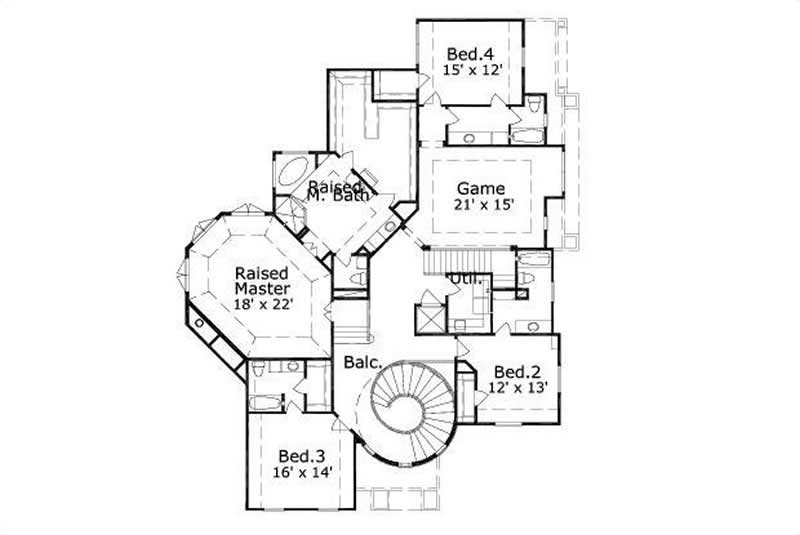 Floor Plan Second Story of Luxury Plan #156-1260