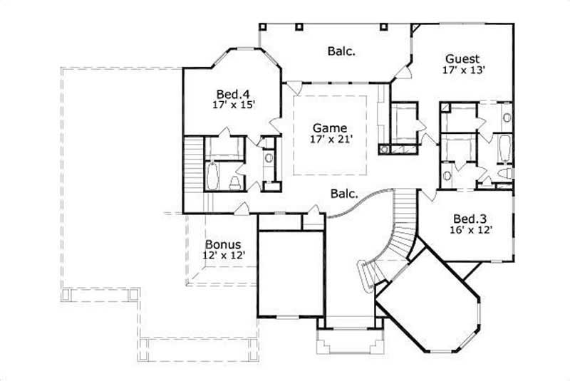 Floor Plan Second Story of Luxury Plan #156-1262