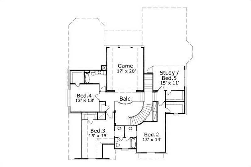 Floor Plan Second Story of Luxury Plan #156-1263
