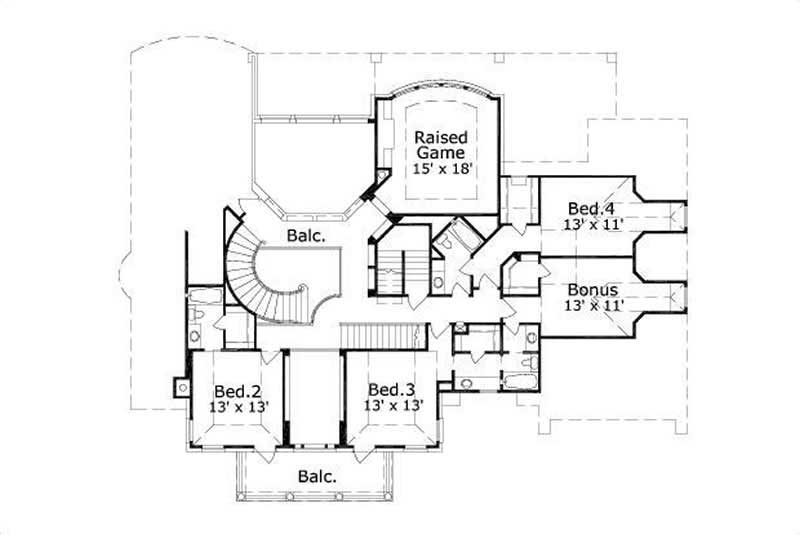 Floor Plan Second Story of Colonial Plan #156-1264
