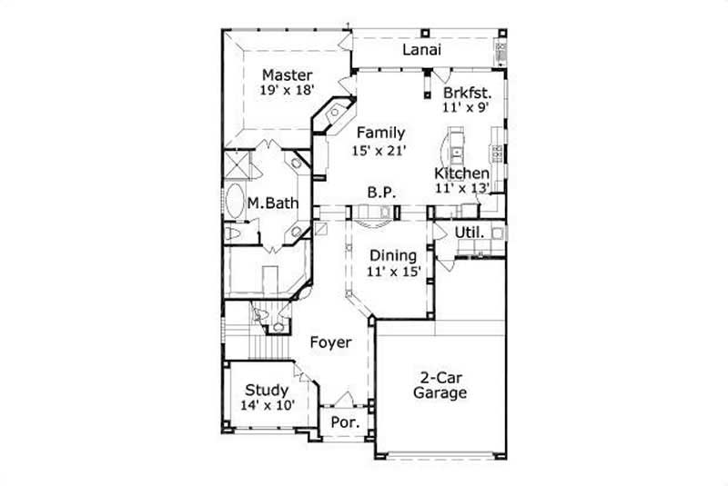 Floor Plan First Story of Spanish Plan #156-1265