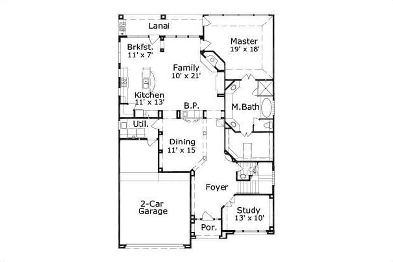 Floor Plan First Story of Country Plan #156-1266