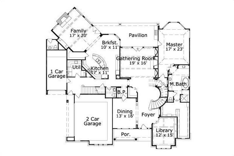 Floor Plan First Story of Southwest Plan #156-1270