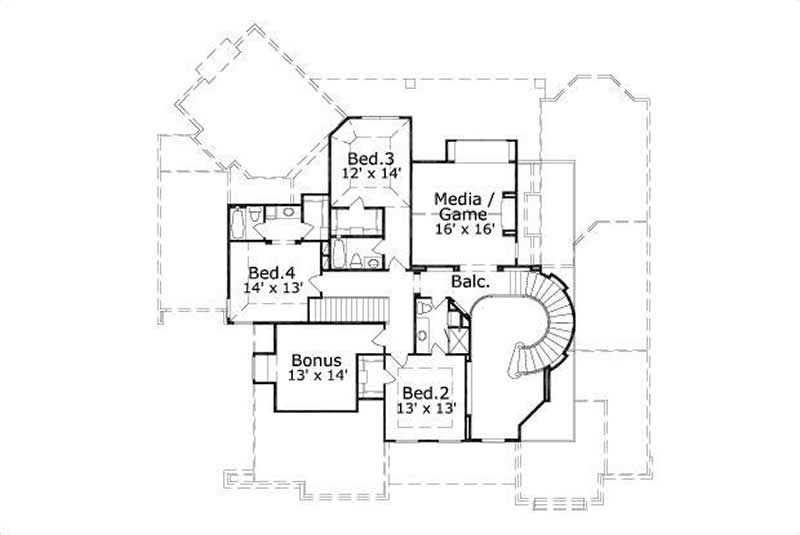 Floor Plan Second Story of Southwest Plan #156-1270