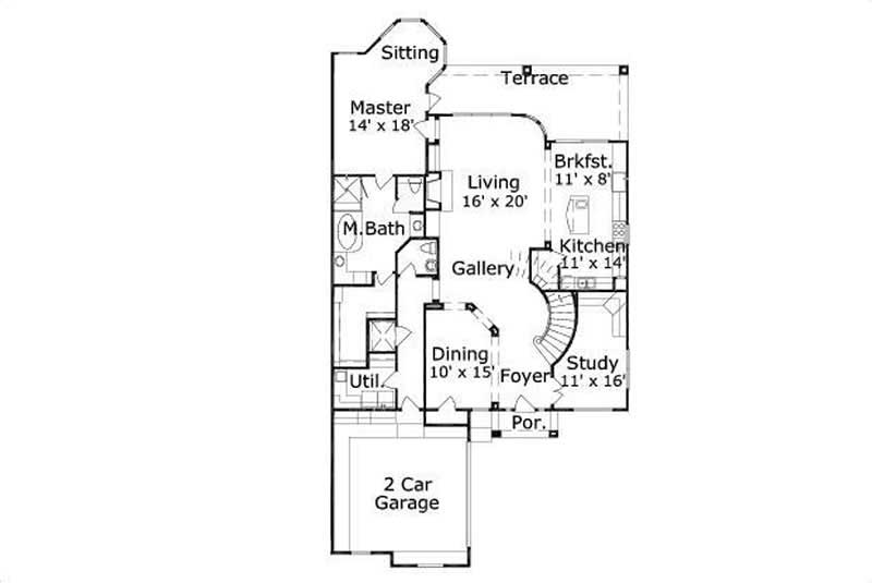 Floor Plan First Story of Mediterranean Plan #156-1273