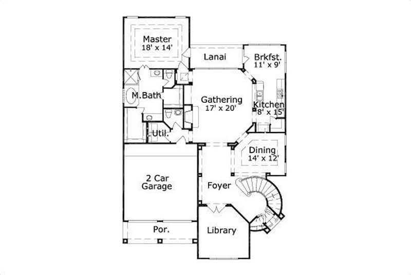 Floor Plan First Story of Spanish Plan #156-1274