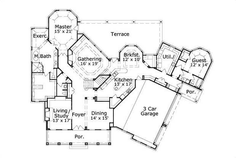 Floor Plan First Story of Country Plan #156-1275