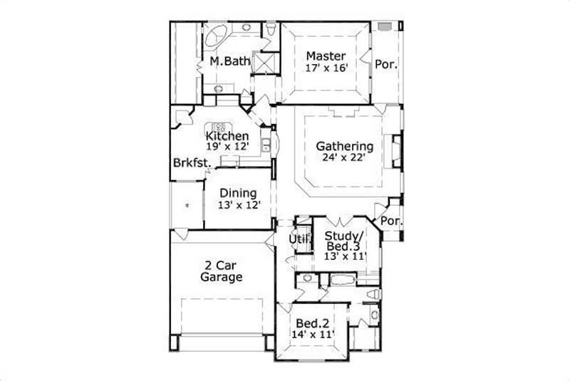 Floor Plan First Story of Spanish Plan #156-1276