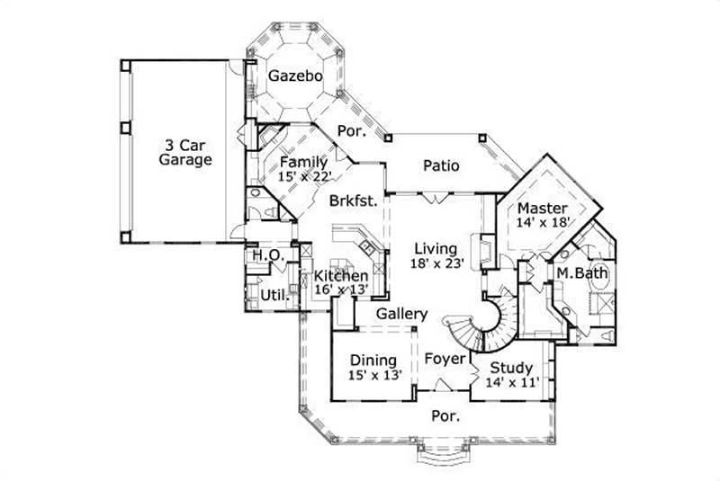 Floor Plan First Story of Luxury Plan #156-1277