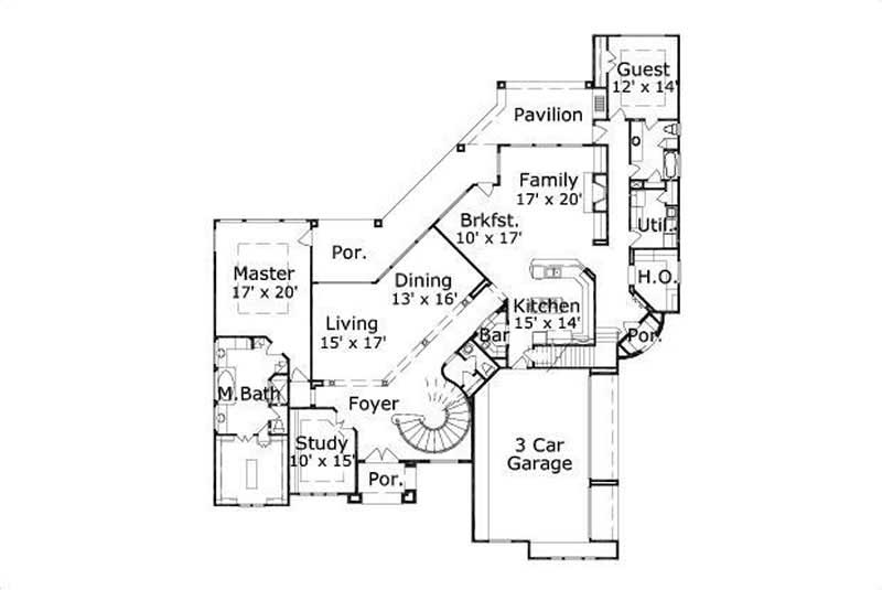 Floor Plan First Story of Mediterranean Plan #156-1278