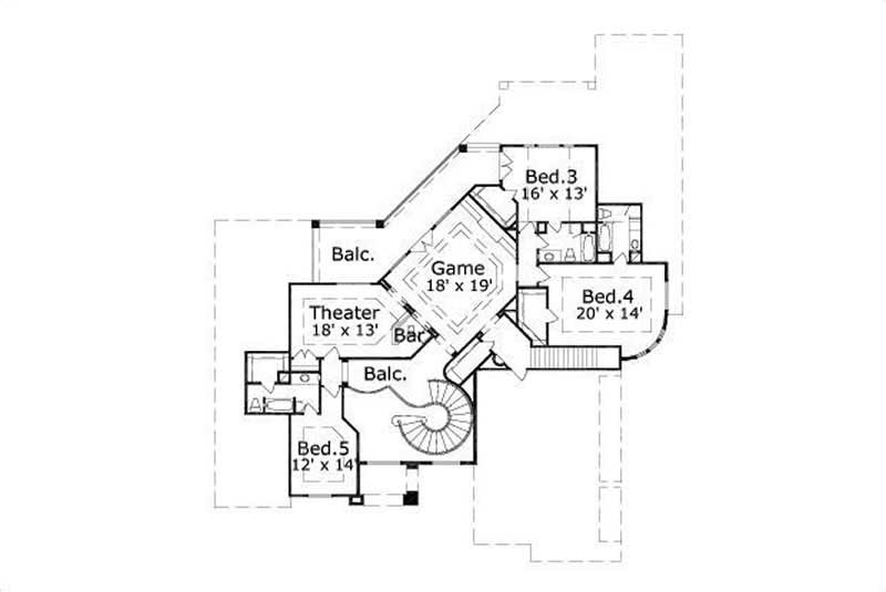 Floor Plan Second Story of Mediterranean Plan #156-1278
