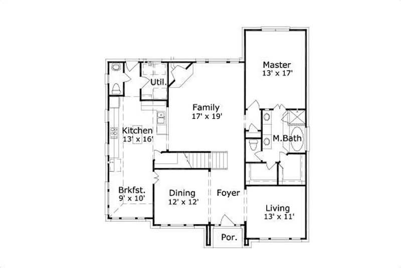 Floor Plan First Story of Traditional Plan #156-1280