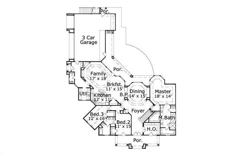 Floor Plan First Story of Country Plan #156-1282