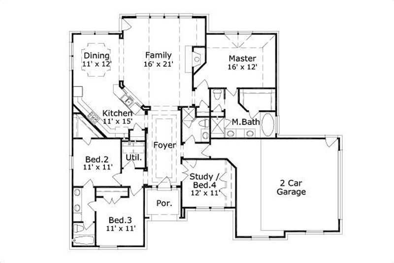 Floor Plan First Story of Traditional Plan #156-1283