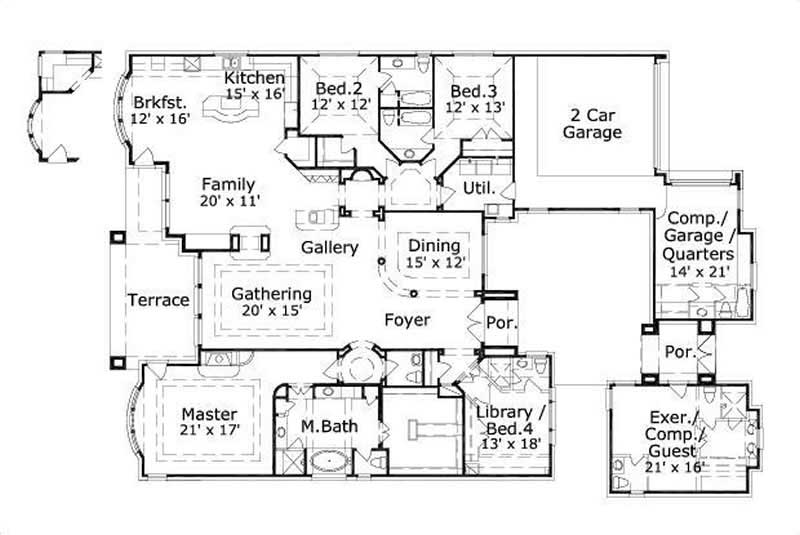 Floor Plan First Story of Luxury Plan #156-1284