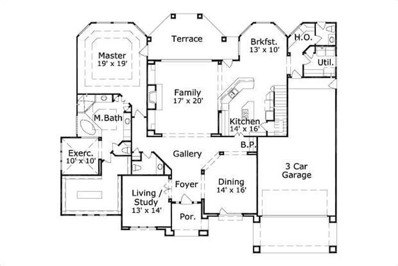 Floor Plan First Story of Mediterranean Plan #156-1287