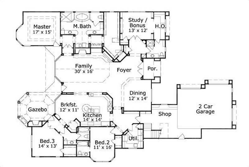 Floor Plan First Story of Spanish Plan #156-1298