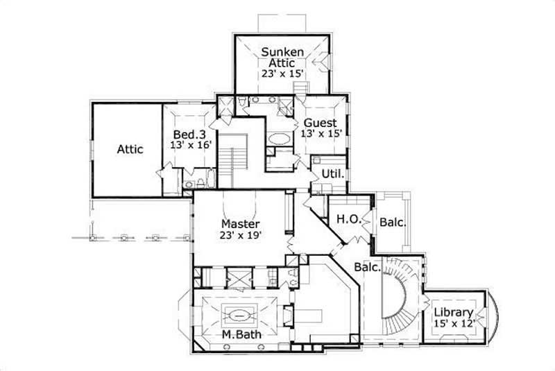 Floor Plan Second Story of Country Plan #156-1304