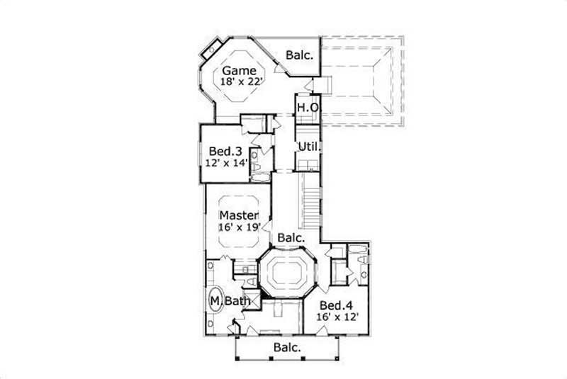 Floor Plan Second Story of Colonial Plan #156-1307
